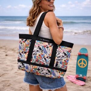 LeSportsac Skateboard Peace All-Over Print Large Tote